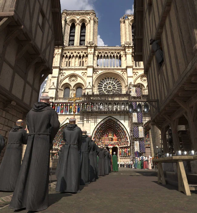Recosntrucción en 3D de la procesión de las santas reliquias en 1241.